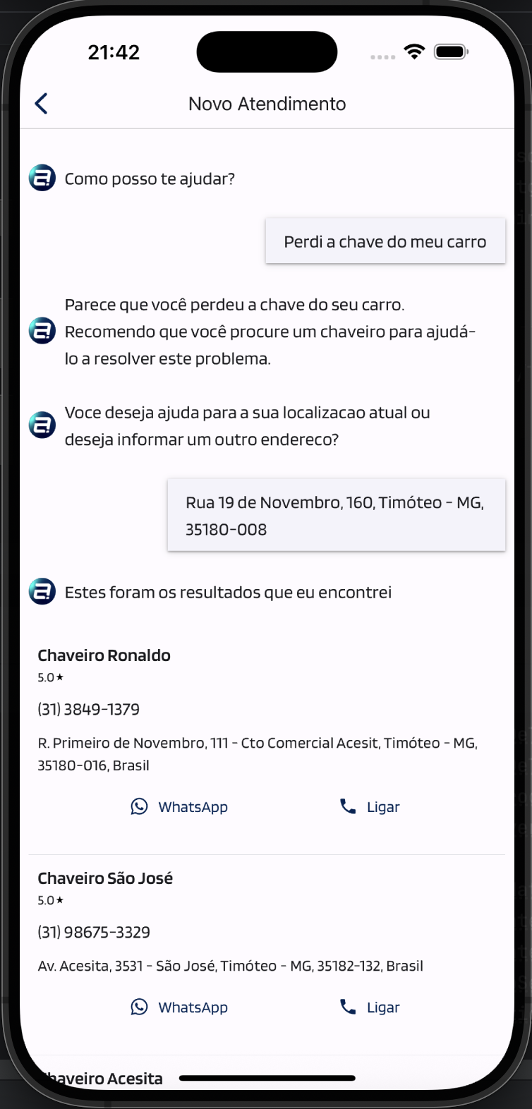 Tela de um atendimento no aplicativo